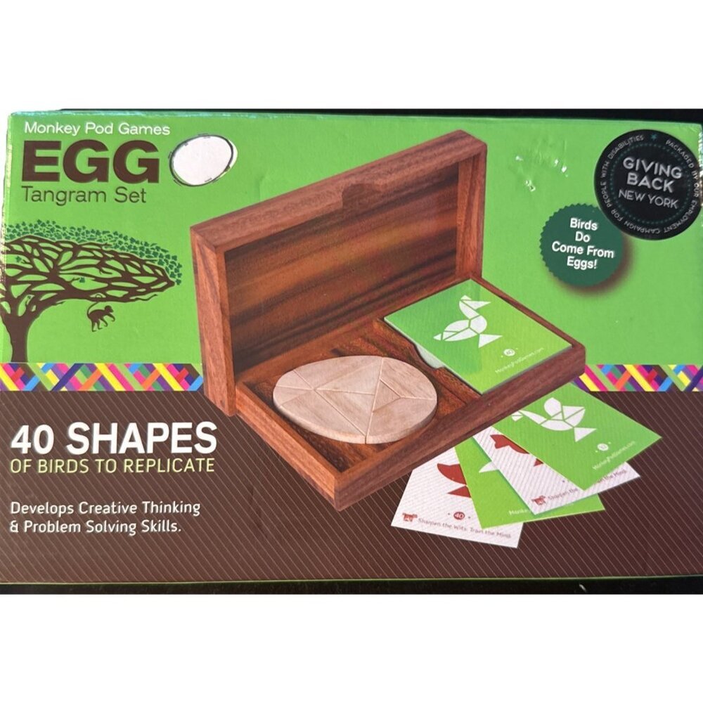 Monkey Pod Games Egg Tangram Set Wood Box Develops Creative Thinking